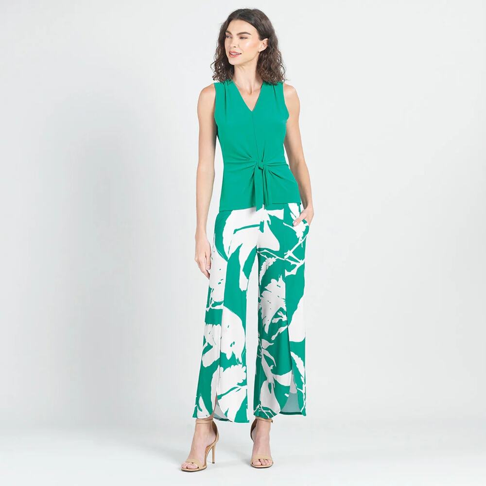 Clara Sunwoo Emerald Green Sleeveless V-Neck Tie-Front Top Women's Petite Small